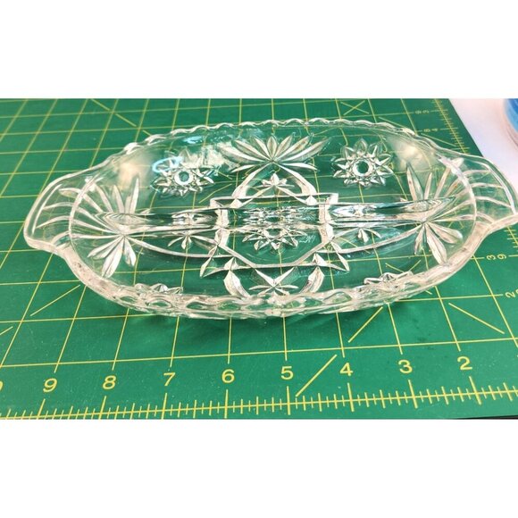 Anchor Hocking Star Of David Clear Glass Divided Oval Relish Nut Dish Vintage El - Picture 4 of 8